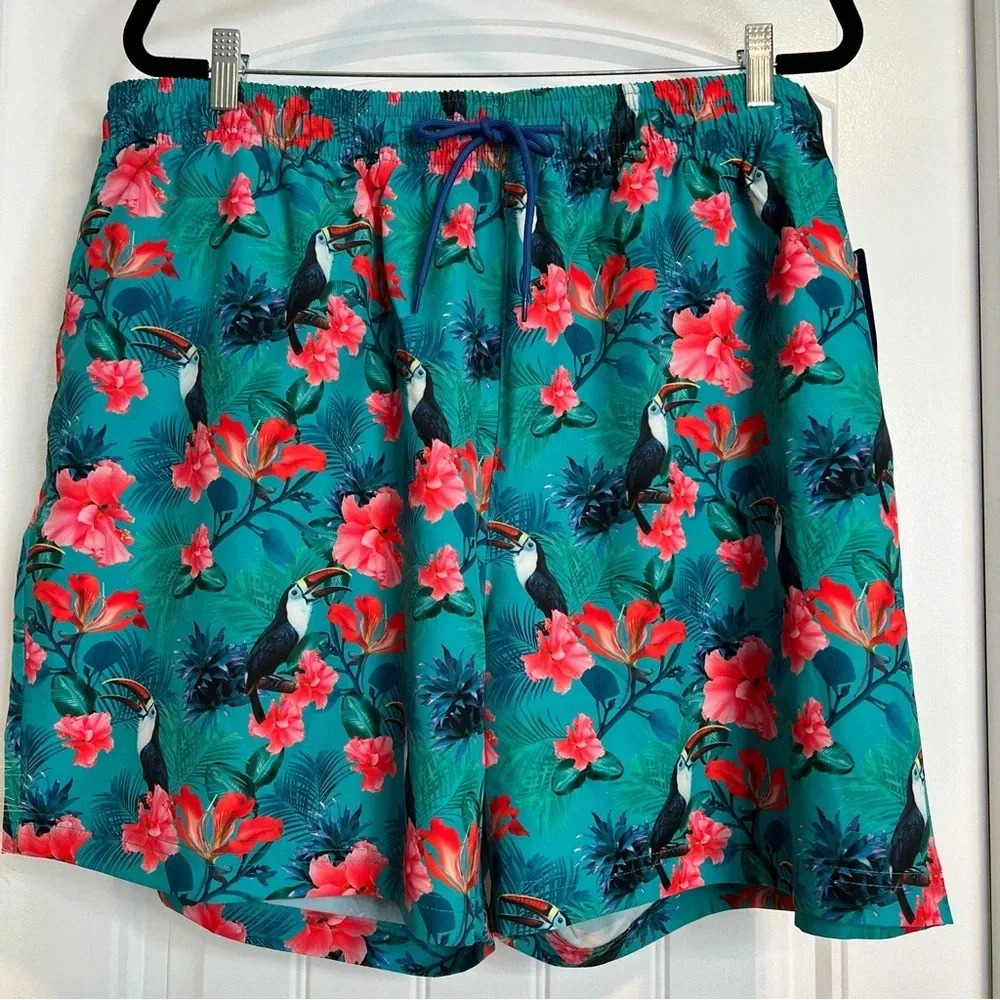 Caribbean Swimwear Big & Tall‎ Toucan 6" Inseam Swim Trunks. Size 2XB.  NWT.